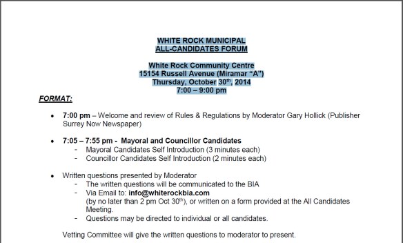 White Rock All Candidates Meeting November 30th 2014